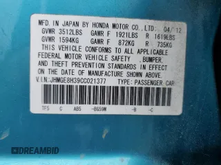 2012 Honda Fit с VIN JHMGE8H39CC021377, выставлен на аукционе Copart как лот 60990615 с пробегом 135 734 миль миль и Списание • Salvage title. История ставок и продаж доступна на DreamBid. Изображение 13.