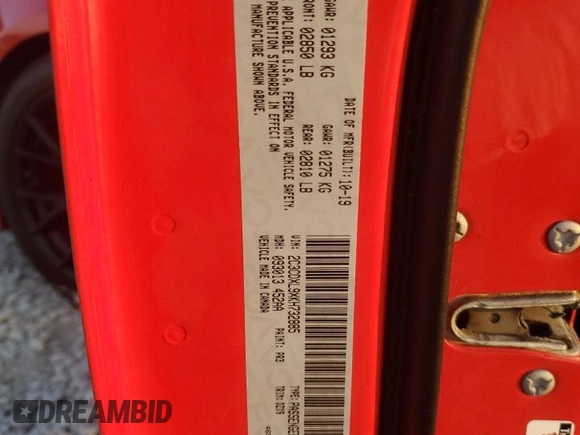 2019 Dodge Charger SRT Hellcat with VIN 2C3CDXL9XKH732885, listed as a Copart auction lot 52597095 with 27,949 mi miles and Salvage Title. Bid and sale history available at DreamBid. Image 12.