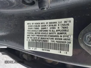 2015 Honda Civic LX with VIN 19XFB2F55FE268061, listed as a IAAI auction lot 42267729 with 122,083 mi miles and . Bid and sale history available at DreamBid. Image 9.