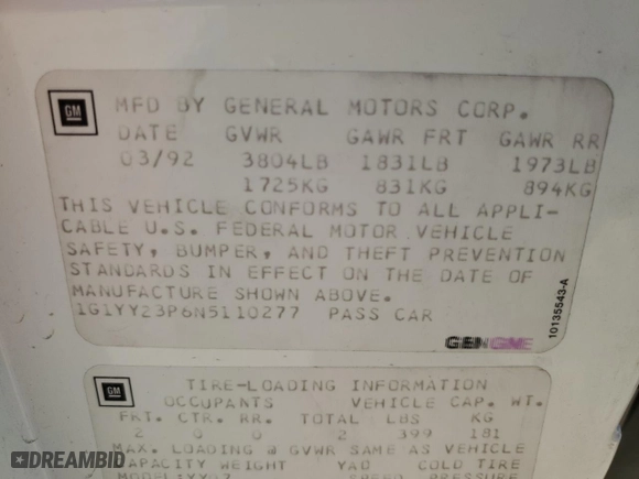 1992 Chevrolet Corvette with VIN 1G1YY23P6N5110277, listed as a Copart auction lot 48866515 with 52,353 mi miles and Salvage Title. Bid and sale history available at carsss.com. Image 13.