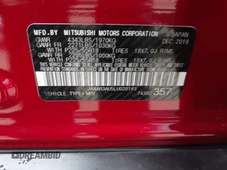 2020 Mitsubishi Outlander Sport ES 2.0 with VIN JA4AR3AU5LU020183, listed as a IAAI auction lot 41929121 with 44,305 mi miles. Bid and sale history available at carsss.com. Image 9.