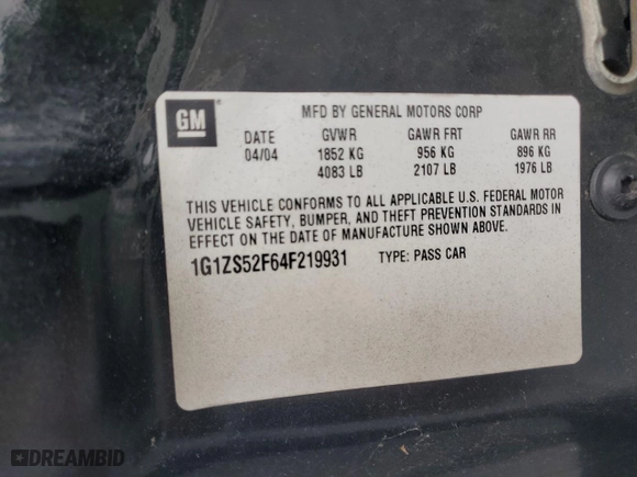 2004 Chevrolet Malibu with VIN 1G1ZS52F64F219931, listed as a Copart auction lot 72497314 with 44,589 mi miles and Salvage Title. Bid and sale history available at carsss.com. Image 14.