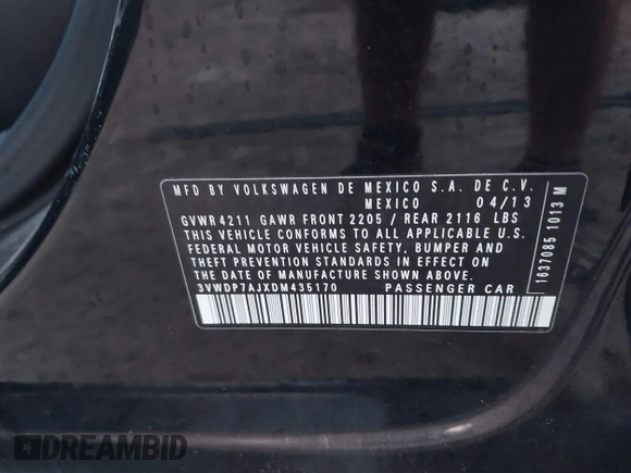 2013 Volkswagen Jetta SE z VIN 3VWDP7AJXDM435170, wystawiony jako IAAI lot #41454928 z przebiegiem 136 400 mil mil oraz . Historia ofert i sprzedaży dostępna na DreamBid. Obrazek 9.