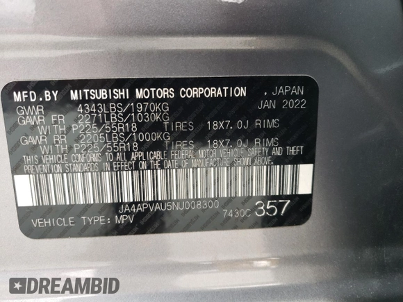 2022 Mitsubishi Outlander Sport SE with VIN JA4APVAU5NU008300, listed as a Copart auction lot 51391655 with 53,979 mi miles and Salvage Title. Bid and sale history available at carsss.com. Image 13.