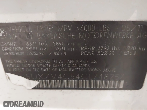2012 BMW X5 35i z VIN 5UXZV4C54CL748257, wystawiony jako IAAI lot #42036669 z przebiegiem 122 438 mil mil oraz . Historia ofert i sprzedaży dostępna na DreamBid. Obrazek 9.
