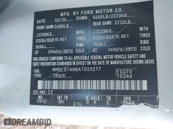 2010 Ford Transit Connect XL z VIN NM0LS7AN9AT033277, wystawiony jako IAAI lot #41455861 z przebiegiem Nie podano mil oraz . Historia ofert i sprzedaży dostępna na DreamBid. Obrazek 9.