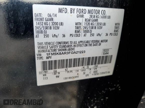 2015 Ford Utility Police Interceptor with VIN 1FM5K8AR3FGA21223, listed as a Copart auction lot 83549804 with 100,974 mi miles and Salvage Title. Bid and sale history available at carsss.com. Image 14.