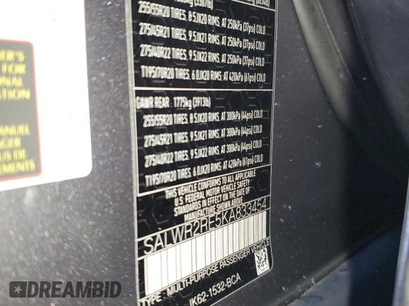 2019 Land Rover Range Rover Sport Dynamic with VIN SALWR2RE5KA833454, listed as a Copart auction lot 44151005 with 72,004 mi miles and Salvage Title. Bid and sale history available at DreamBid. Image 14.
