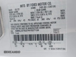 2022 Ford Transit Connect XL with VIN NM0LS7S27N1527126, listed as a IAAI auction lot 41624985 with 57,306 mi miles and . Bid and sale history available at DreamBid. Image 9.