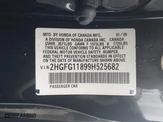 2009 Honda Civic Cpe EX with VIN 2HGFG11899H525682, listed as a IAAI auction lot 41227985 with 147,154 mi miles. Bid and sale history available at carsss.com. Image 9.