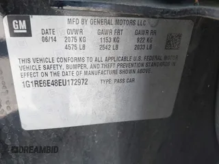2014 Chevrolet Volt with VIN 1G1RE6E48EU172972, listed as a IAAI auction lot 42215102 with Not Provided miles and . Bid and sale history available at carsss.com. Image 9.