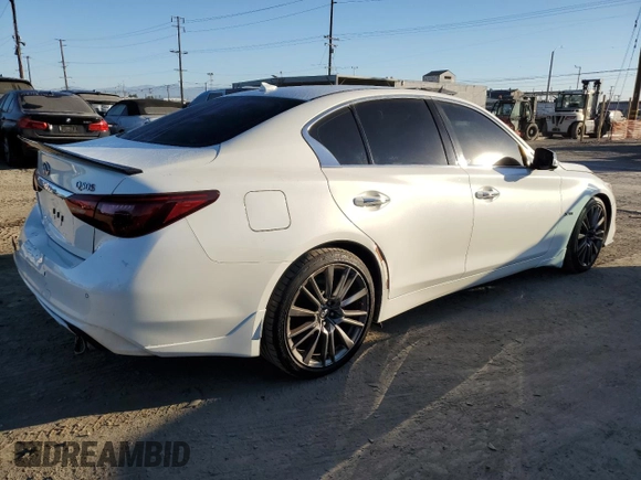 2019 Infiniti Q50 RED SPORT 400 with VIN JN1FV7AP9KM760409, listed as a Copart auction lot 77461464 with 96,589 mi miles and Salvage Title. Bid and sale history available at carsss.com. Image 3.