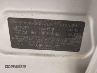 2006 Hyundai Sonata GLS with VIN 5NPEU46F76H016124, listed as a IAAI auction lot 41900730 with 253,936 mi miles and . Bid and sale history available at DreamBid. Image 9.
