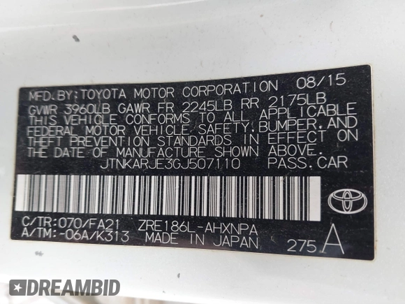 2016 Scion iM with VIN JTNKARJE3GJ507110, listed as a IAAI auction lot 41885833 with 247,020 mi miles. Bid and sale history available at carsss.com. Image 9.