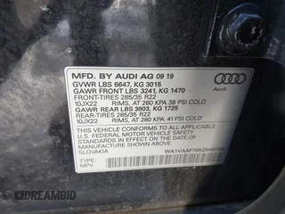 2019 Audi Q7 Prestige with VIN WA1VAAF70KD049749, listed as a IAAI auction lot 41553368 with 88,621 mi miles and . Bid and sale history available at DreamBid. Image 9.