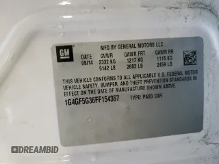 2015 Buick LaCrosse Premium II with VIN 1G4GF5G36FF154367, listed as a Copart auction lot 54925515 with 159,948 mi miles and Non Repairable. Bid and sale history available at DreamBid. Image 12.