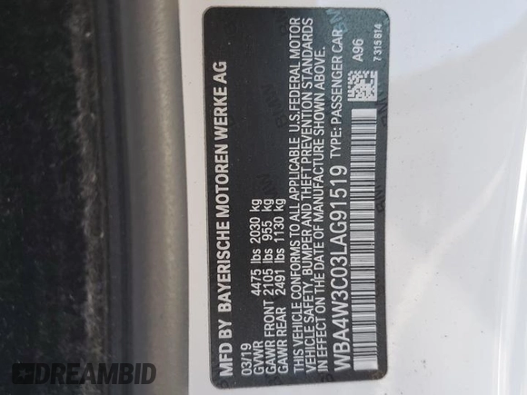 2020 BMW 4 Series 430i with VIN WBA4W3C03LAG91519, listed as a Copart auction lot 81572414 with 95,854 mi miles and Salvage title. Bid and sale history available at DreamBid. Image 12.