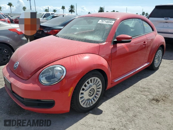 2014 Volkswagen Beetle 2.5L with VIN 3VWJX7AT4EM607425, listed as a Copart auction lot 75714654 with Not provided miles and Non repairable. Bid and sale history available at DreamBid. Image 1.