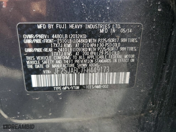 2015 Subaru Forester 2.5i with VIN JF2SJABC7FH449173, listed as a Copart auction lot 52093515 with 154,158 mi miles and Salvage Title. Bid and sale history available at carsss.com. Image 13.