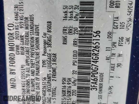 2016 Ford Fusion S with VIN 3FA6P0G74GR265156, listed as a Copart auction lot 48220255 with 148,690 mi miles and Salvage Title. Bid and sale history available at carsss.com. Image 13.