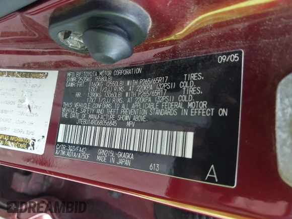 2006 Toyota 4Runner SR5 z VIN JTEBU14R068056845, wystawiony jako IAAI lot #42021707 z przebiegiem 269 036 mil mil oraz . Historia ofert i sprzedaży dostępna na DreamBid. Obrazek 9.