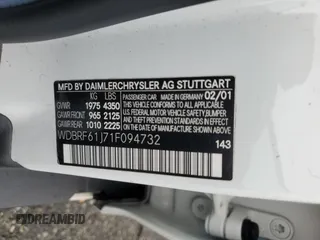 2001 Mercedes-Benz C 230/260/280/320 z VIN WDBRF61J71F094732, wystawiony jako Copart lot #50448475 z przebiegiem 39 911 mil mil oraz Czysty tytuł • Clean title. Historia ofert i sprzedaży dostępna na DreamBid. Obrazek 12.