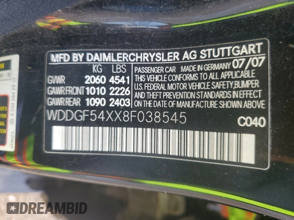 2008 Mercedes-Benz C 300 Sport z VIN WDDGF54XX8F038545, wystawiony jako Copart lot #56676185 z przebiegiem 203 493 mil mil oraz Szkoda całkowita • Salvage title. Historia ofert i sprzedaży dostępna na DreamBid. Obrazek 12.