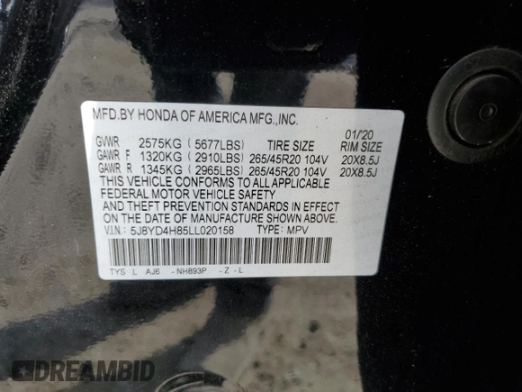 2020 Acura MDX w/Advance Pkg with VIN 5J8YD4H85LL020158, listed as a Copart auction lot 44995445 with 48,593 mi miles and Salvage Title. Bid and sale history available at carsss.com. Image 13.