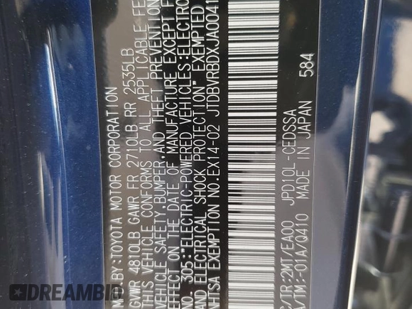 2018 Toyota Mirai with VIN JTDBVRBDXJA004177, listed as a Copart auction lot 41540795 with 66,232 mi miles and Salvage title. Bid and sale history available at DreamBid. Image 12.