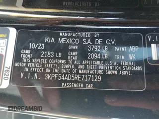 2024 Kia Forte GT-Line with VIN 3KPF54AD5RE717129, listed as a Copart auction lot 50432745 with 35,555 mi miles and Salvage Title. Bid and sale history available at carsss.com. Image 14.