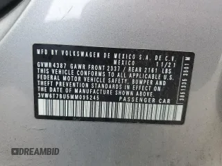 2021 Volkswagen Jetta GLI S z VIN 3VW6T7BU5MM095245, wystawiony jako Copart lot #53602815 z przebiegiem 36 296 mil mil oraz Szkody całkowita. Historia ofert i sprzedaży dostępna na DreamBid. Obrazek 12.