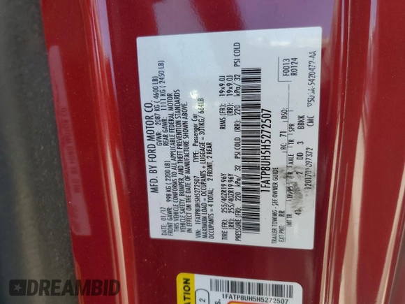 2017 Ford Mustang EcoBoost Premium с VIN 1FATP8UH5H5272507, выставлен на аукционе Copart как лот 56941225 с пробегом 101 021 миль миль и Списание • Salvage title. История ставок и продаж доступна на DreamBid. Изображение 12.