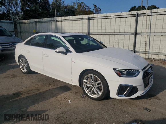 2023 Audi A4 S line Premium Plus with VIN WAUEAAF42PA020089, listed as a Copart auction lot 50093875 with 43,576 mi miles and Salvage Title. Bid and sale history available at DreamBid. Image 4.