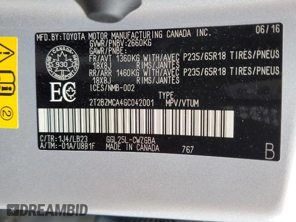 2016 Lexus RX 350 with VIN 2T2BZMCA4GC042001, listed as a Copart auction lot 52224275 with 235,659 mi miles and Salvage title. Bid and sale history available at DreamBid. Image 14.