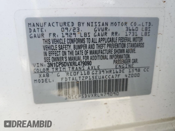 2024 Nissan Kicks SR with VIN 3N1CP5DVXRL479090, listed as a Copart auction lot 49817965 with 13,625 mi miles and Salvage Title. Bid and sale history available at carsss.com. Image 14.