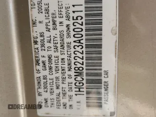 2003 Honda Accord LX with VIN 1HGCM82223A002511, listed as a Copart auction lot 62273275 with 261,723 mi miles and Salvage title. Bid and sale history available at DreamBid. Image 12.