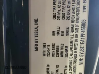 2023 Tesla Model 3 z VIN 5YJ3E1EA1PF466005, wystawiony jako Copart lot #60962125 z przebiegiem 47 239 mil mil oraz Szkoda całkowita • Salvage title. Historia ofert i sprzedaży dostępna na DreamBid. Obrazek 12.