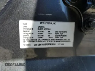 2023 Tesla Model Y Performance with VIN 7SAYGDEF0PF915030, listed as a Copart auction lot 50159375 with 19,772 mi miles and Salvage Title. Bid and sale history available at DreamBid. Image 14.