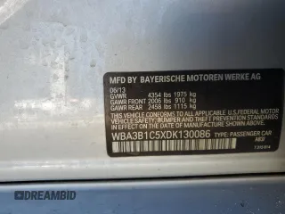 2013 BMW 3 Series 320i with VIN WBA3B1C5XDK130086, listed as a Copart auction lot 76702914 with 140,755 mi miles and Salvage Title. Bid and sale history available at carsss.com. Image 12.