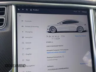 2016 Tesla Model S 90D with VIN 5YJSA1E22GF155747, listed as a IAAI auction lot 42630085 with 97,896 mi miles and . Bid and sale history available at DreamBid. Image 7.