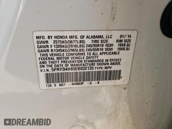 2014 Acura MDX Advance with VIN 5FRYD4H85EB032135, listed as a Copart auction lot 49304545 with 170,139 mi miles and Salvage Title. Bid and sale history available at DreamBid. Image 13.