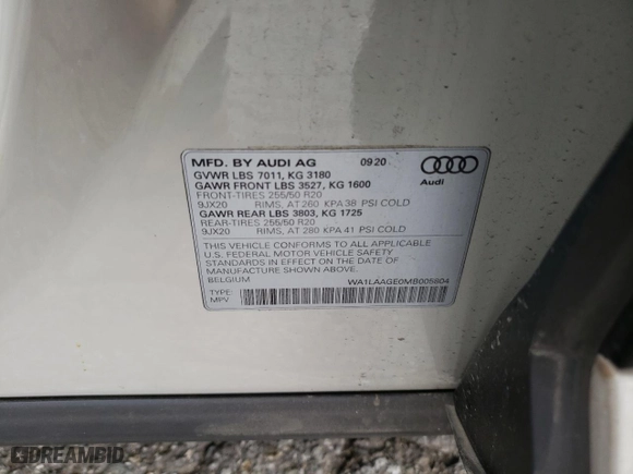 2021 Audi e-tron Premium Plus with VIN WA1LAAGE0MB005804, listed as a Copart auction lot 42646673 with 6,023 mi miles. Bid and sale history available at carsss.com. Image 13.