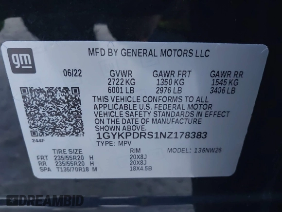 2022 Cadillac XT6 Premium Luxury with VIN 1GYKPDRS1NZ178383, listed as a IAAI auction lot 41730748 with 16,290 mi miles. Bid and sale history available at carsss.com. Image 9.