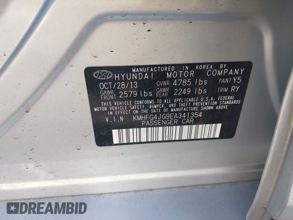 2014 Hyundai Azera z VIN KMHFG4JG9EA341354, wystawiony jako IAAI lot #42711386 z przebiegiem 144 157 mil mil oraz . Historia ofert i sprzedaży dostępna na DreamBid. Obrazek 9.
