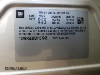 2013 Buick LaCrosse Premium 1 with VIN 1G4GF5E38DF157268, listed as a Copart auction lot 66543174 with 137,997 mi miles and Salvage title. Bid and sale history available at DreamBid. Image 12.