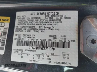 2019 Ford Mustang EcoBoost z VIN 1FA6P8TH9K5201378, wystawiony jako IAAI lot #41975711 z przebiegiem 46 945 mil mil oraz . Historia ofert i sprzedaży dostępna na DreamBid. Obrazek 9.