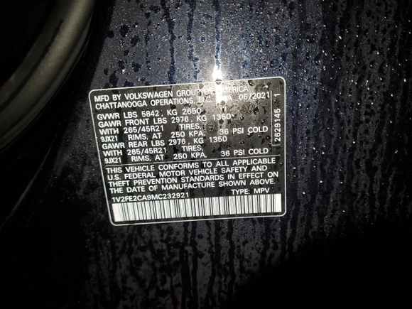 2021 Volkswagen Atlas Cross Sport 3.6L V6 SEL Premium R-Line with VIN 1V2FE2CA9MC232921, listed as a Copart auction lot 83993304 with 48,077 mi miles and Salvage Title. Bid and sale history available at carsss.com. Image 15.
