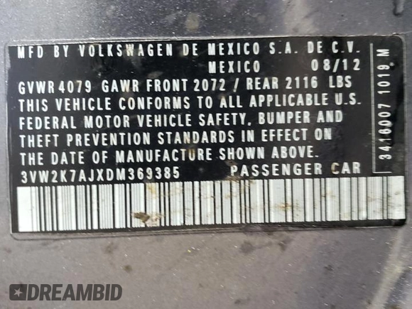 2013 Volkswagen Jetta Sedan S with VIN 3VW2K7AJXDM369385, listed as a Copart auction lot 51329625 with 150,661 mi miles and Salvage Title. Bid and sale history available at carsss.com. Image 13.