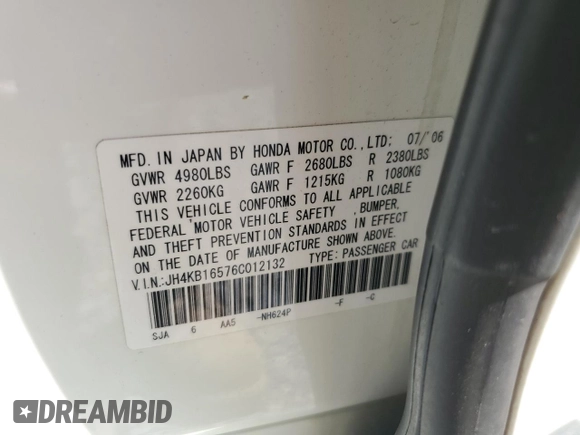 2006 Acura RL z VIN JH4KB16576C012132, wystawiony jako Copart lot #61897805 z przebiegiem 143 101 mil mil oraz Szkoda całkowita • Salvage title. Historia ofert i sprzedaży dostępna na DreamBid. Obrazek 12.