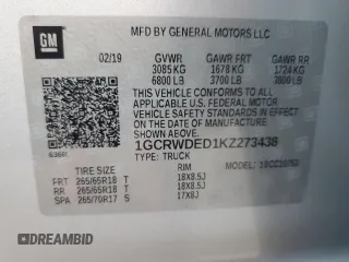 2019 Chevrolet Silverado 1500 RST with VIN 1GCRWDED1KZ273438, listed as a Copart auction lot 88304025 with 90,035 mi miles and Salvage Title. Bid and sale history available at carsss.com. Image 13.
